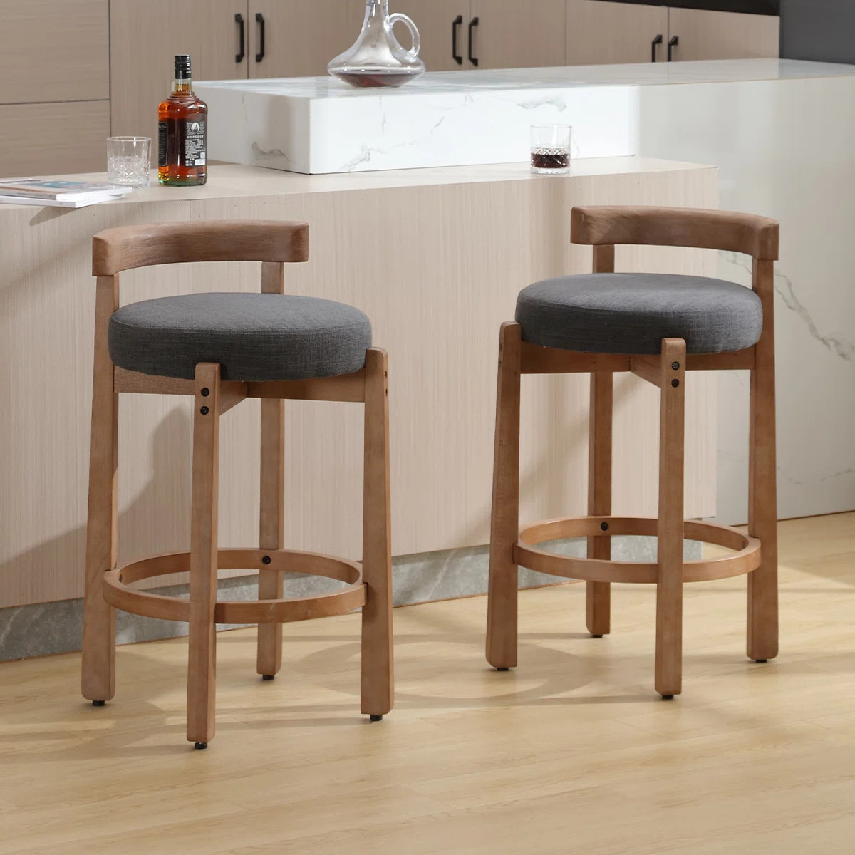 Clayt Mid Century Modern Bar Stools 26.5" Counter Stools  Upholstered Barstools with Solid Back a... | Wayfair North America