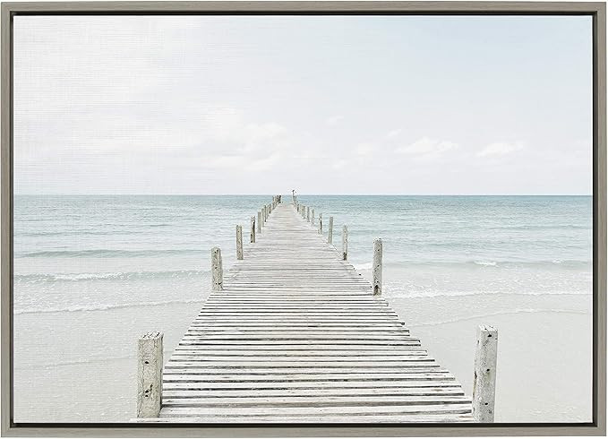 Kate and Laurel Sylvie Wooden Pier On The Beach Framed Canvas by Amy Peterson, 23x33 Gray, Coasta... | Amazon (US)