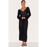 Petite Black Knit V Neck Maxi Dress | PrettyLittleThing US