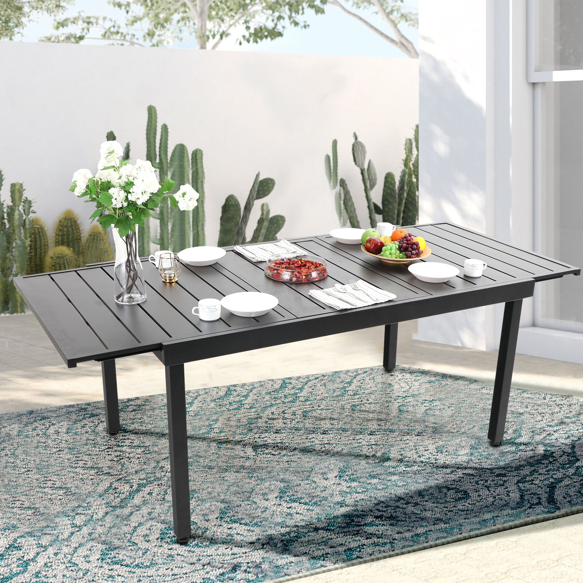 MF Studio Outdoor Expandable Dining Table Metal Rectangular Table Length is adjustable from 61.4"... | Walmart (US)