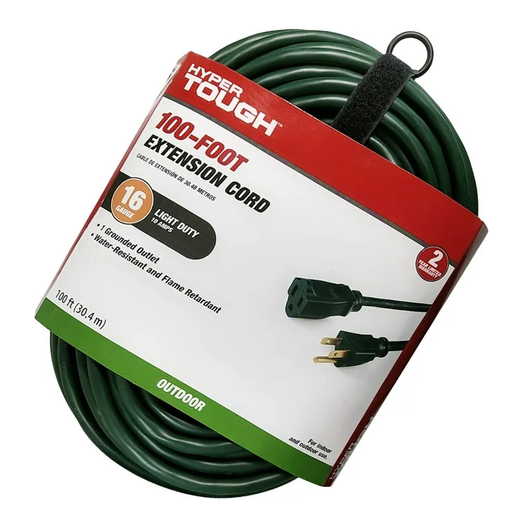 Hyper Tough 100FT 16AWG 3 Prong Green Single Outlet Outdoor Extension Cord | Walmart (US)