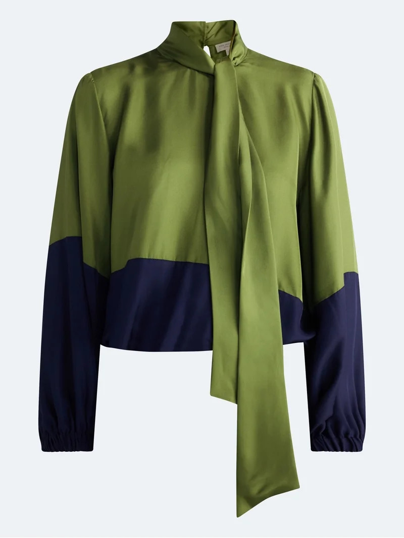 Free Assembly Women's Silk Tie Neck Top with Long Sleeves, Sizes XXS-XL | Walmart (US)