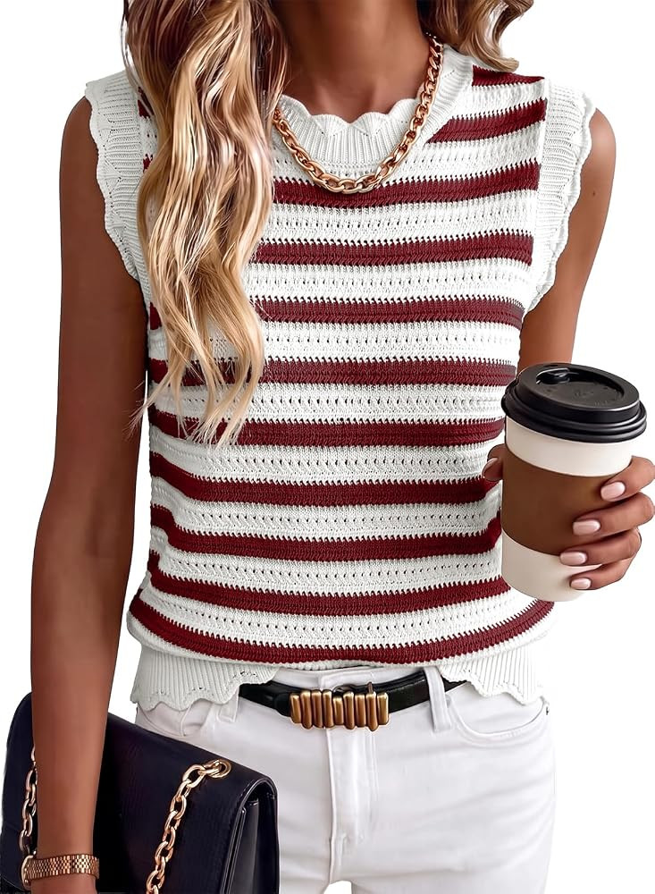 Pink Queen Women Striped Knit Sweater Vest Sleeveless Casual Top Fall 2026 | Amazon (US)