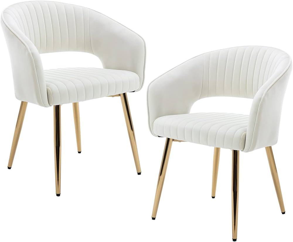 QUINJAY Beige Velvet Dining Chairs Set of 2, Upholstered Gold Dining Chairs with Tufted Back, Mod... | Amazon (US)