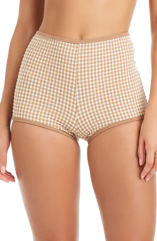 Sanctuary Print High Waist Swim Boyshorts in Toasted Coconut at Nordstrom, Size Large | Nordstrom