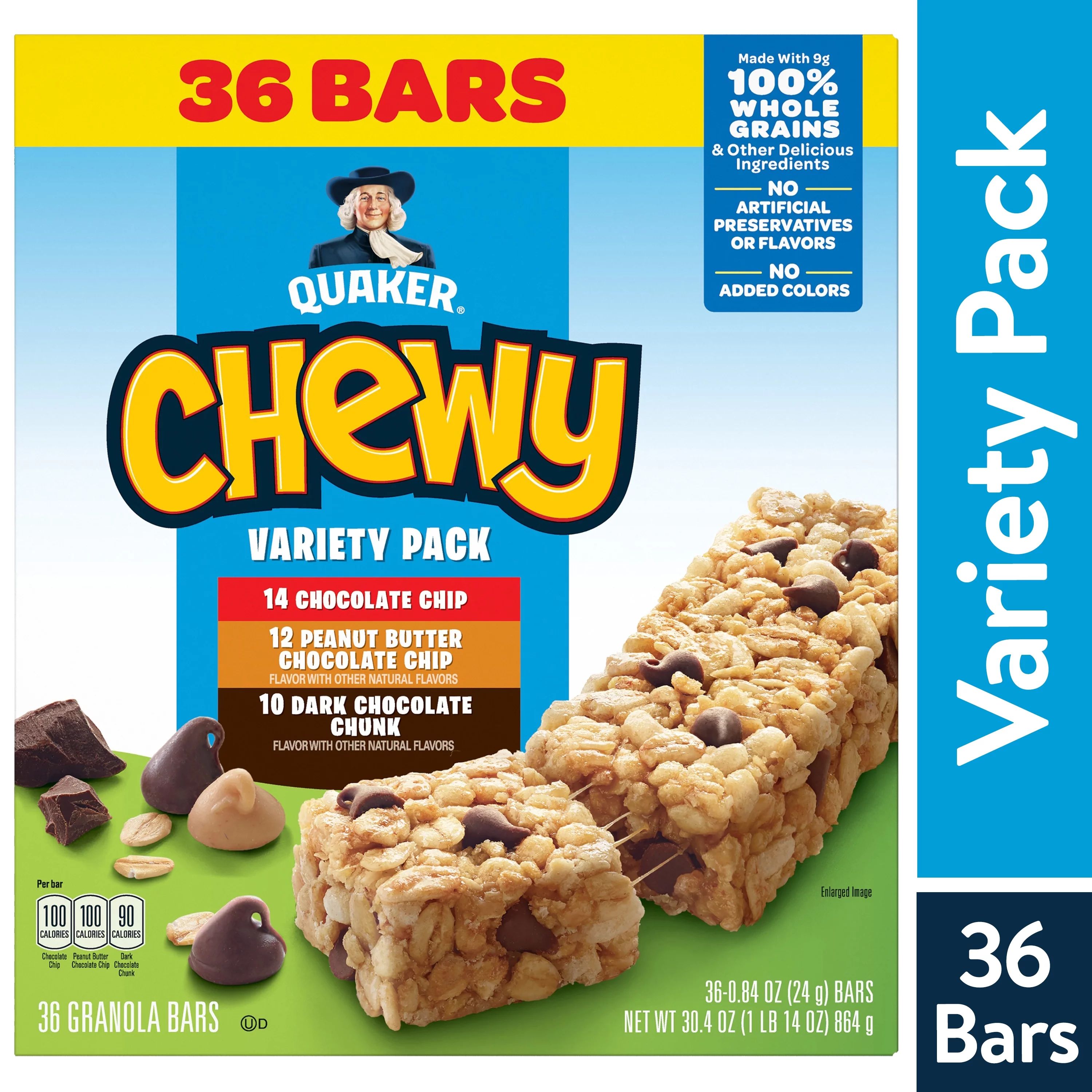 Quaker Chewy Granola Bars, 3 Flavor Variety Pack, 36 Pack | Walmart (US)
