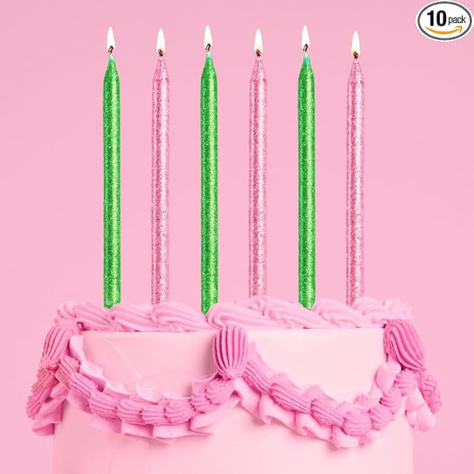 xo, Fetti Pink + Green Glitter Cake Candles, Tall Thin - 10 Pcs | Birthday Party Supplies, Bachel... | Amazon (US)