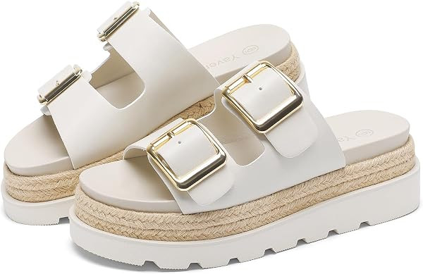 Yavero Womens Platform Sandals Espadrilles Slide Sandals with Double Buckle | Amazon (US)