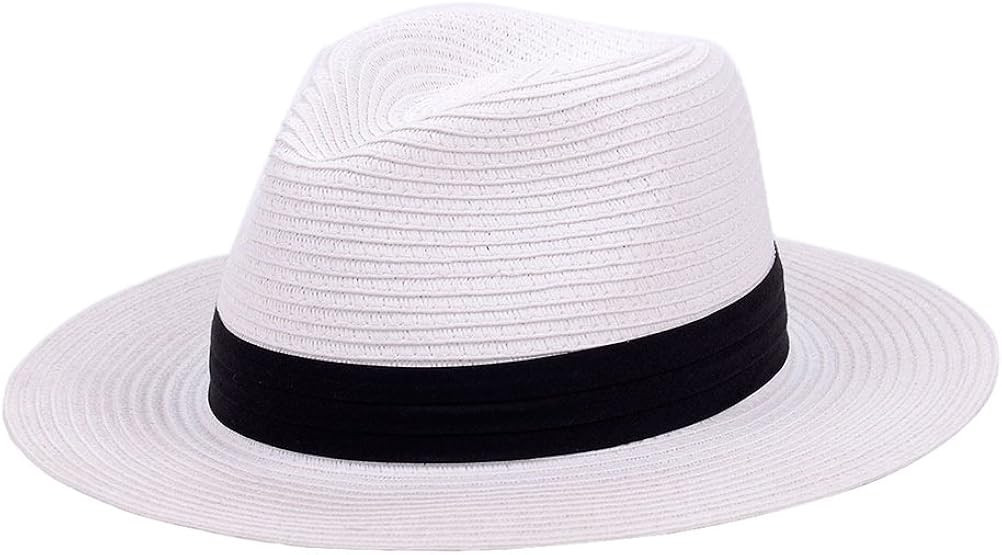 Straw Hat for Women Beach Hats Summer Sun Panama Wide Brim Floppy Fedora Cap UPF50 | Amazon (US)