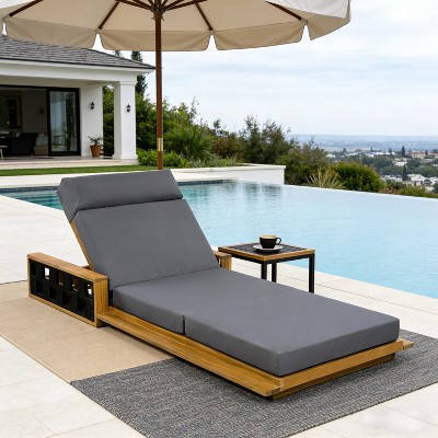 ModernLuxe Acacia Wood Outdoor Chaise Lounge with 4" Thick Cushion & Woven Rope Accents, 4-Position Adjustable Reclining Patio Daybed, Gray+Teak | Target