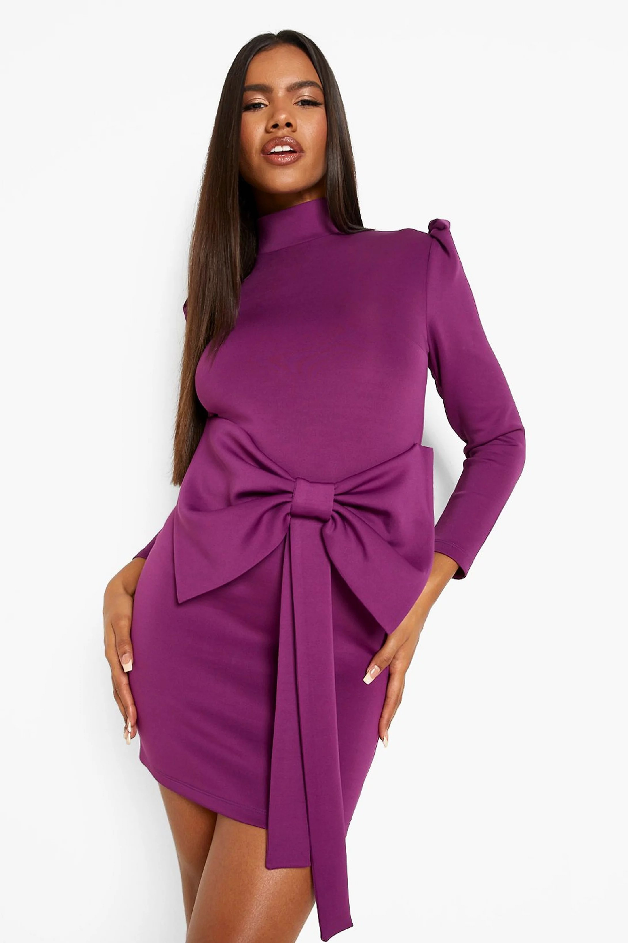 Scuba High Neck Bow Detail Mini Dress | Boohoo.com (US & CA)