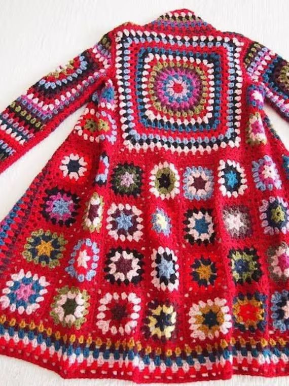 long crochet cardigan ,gift ideas, granny squares, handmade item ,winter clothing, wedding cover ... | Etsy (NL)