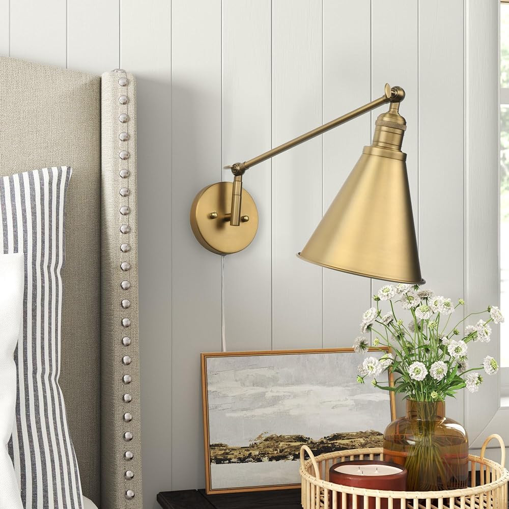 Vintage Swing Arm Wall Sconces Lighting, Adjustable Head Plug in Cord Wall Mounted Lamp Fixture f... | Amazon (US)