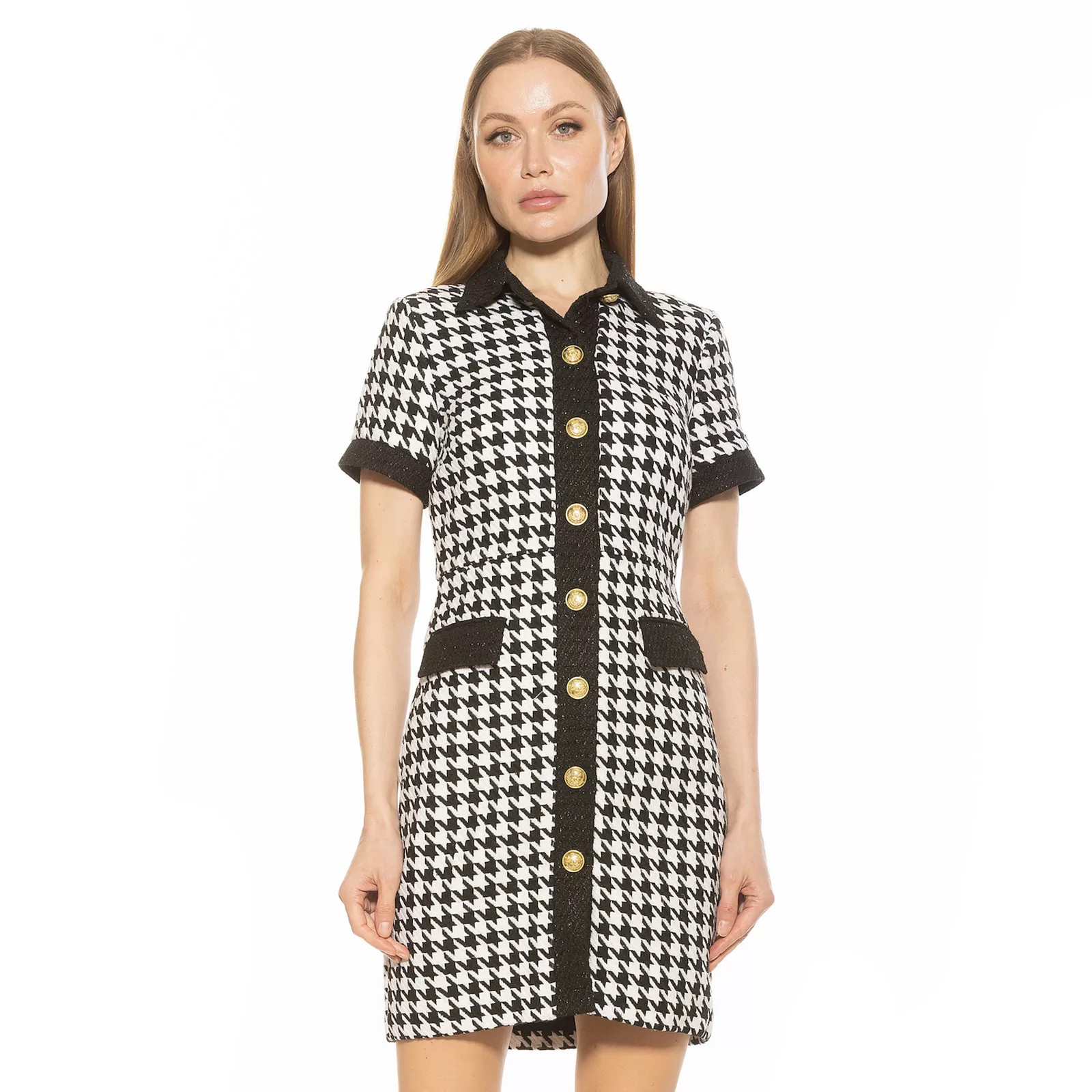 Women's ALEXIA ADMOR Jenni Button Down Tweed Shirt Dress, Size: 10, Black White | Kohl's