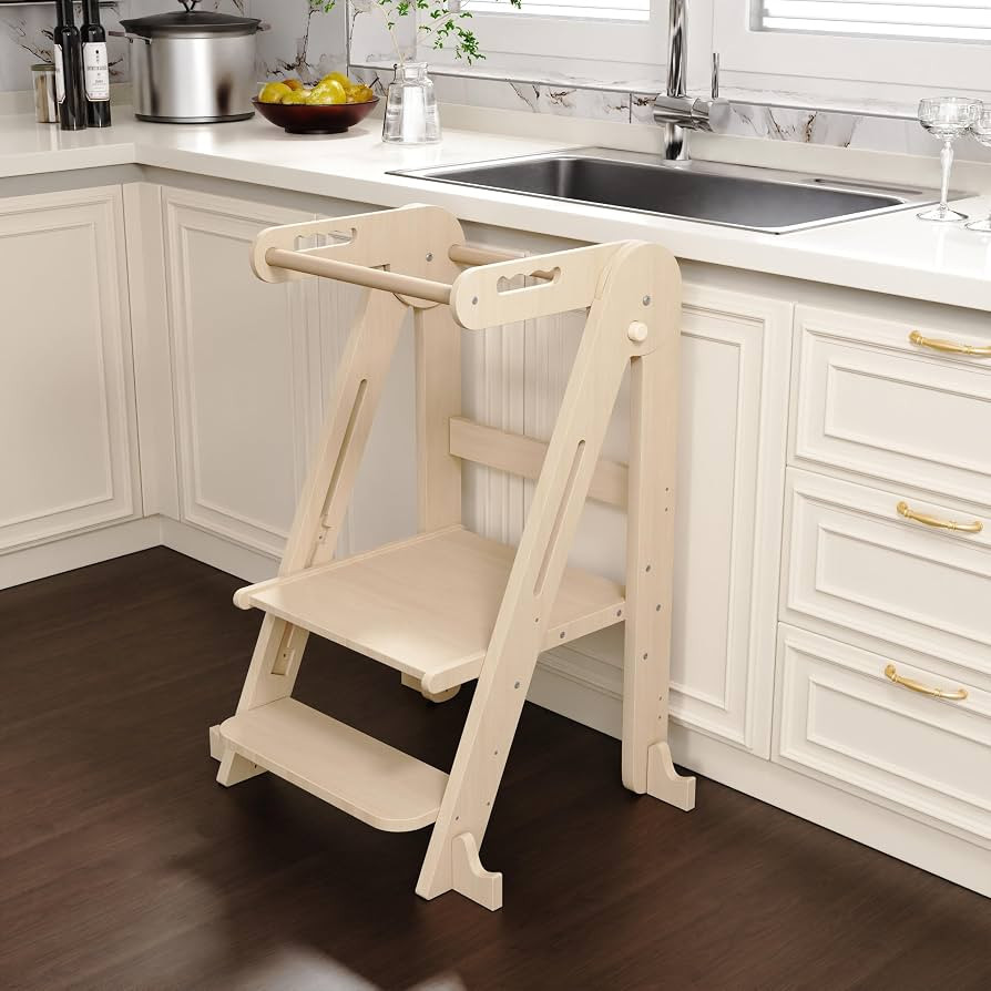 Kids Kitchen Step Stool, Folding Toddler Tower, Height Adjustable Toddler Tower with Safty Rail a... | Amazon (US)