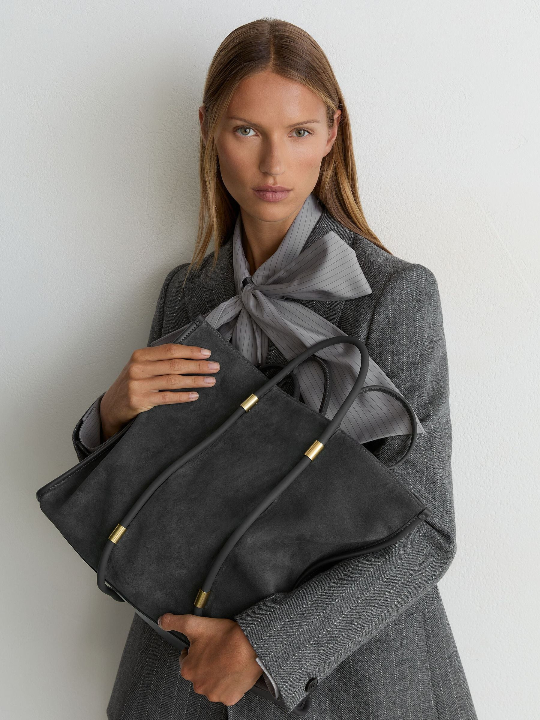 Reiss Suede Oversized Tote Bag in Grey - REISS | Reiss UK