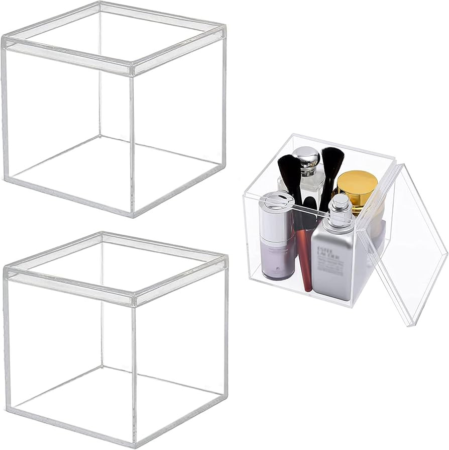 KissYou Acrylic Box Clear Boxes with Lids 2 Packs Display Case Christmas Party Decoration Plastic... | Amazon (US)