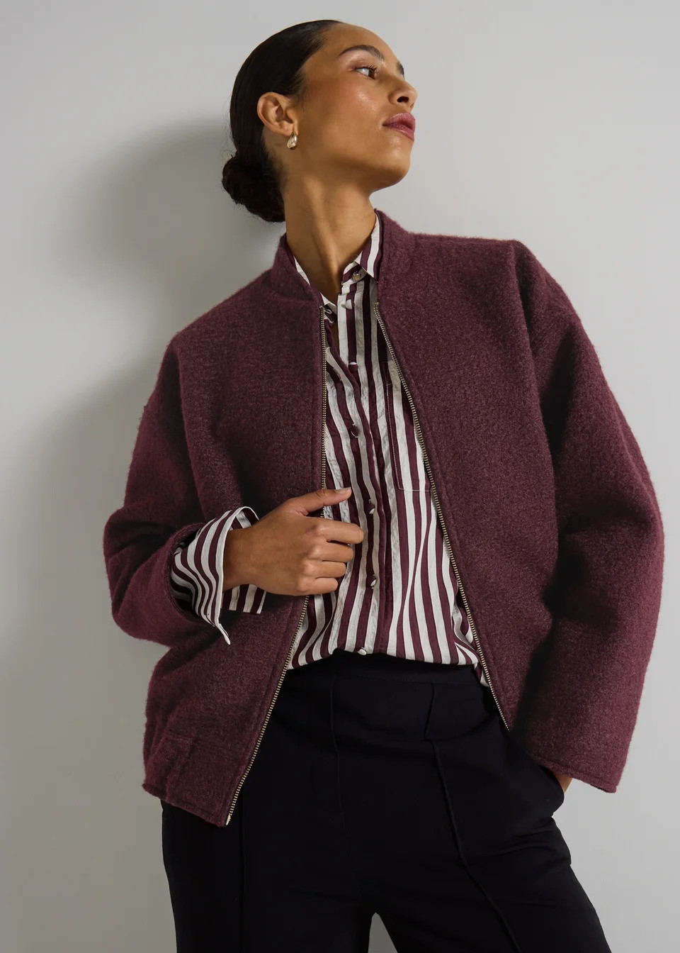 Et Vous Burgundy Textured Bomber Jacket | Matalan (UK)