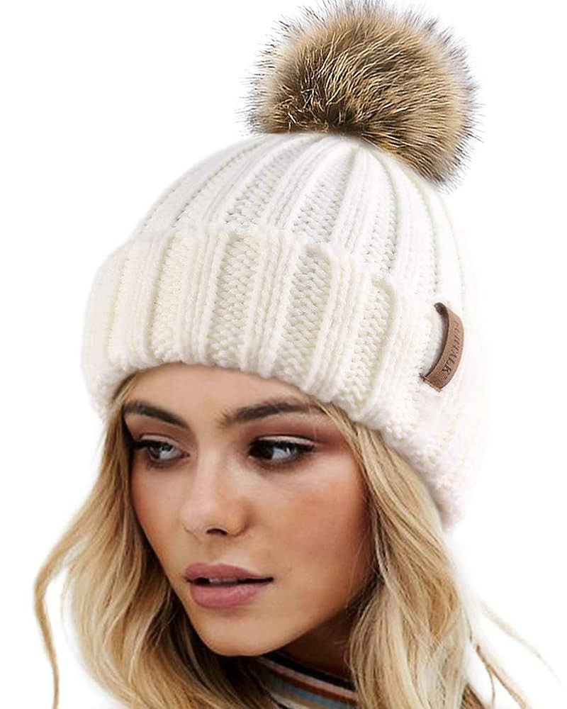 FURTALK Womens Winter Knitted Beanie Hat with Faux Fur Pom Warm Knit Skull Cap Beanie for Women | Amazon (US)