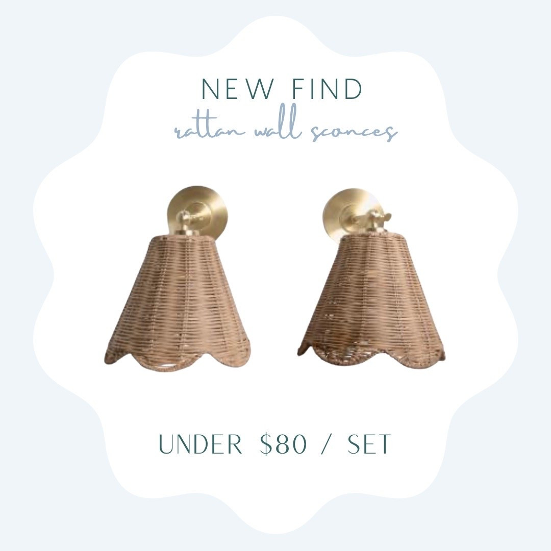 Rattan scallop sconces only $80 for the set! 

Lighting, sconce lighting. Cordless lighting