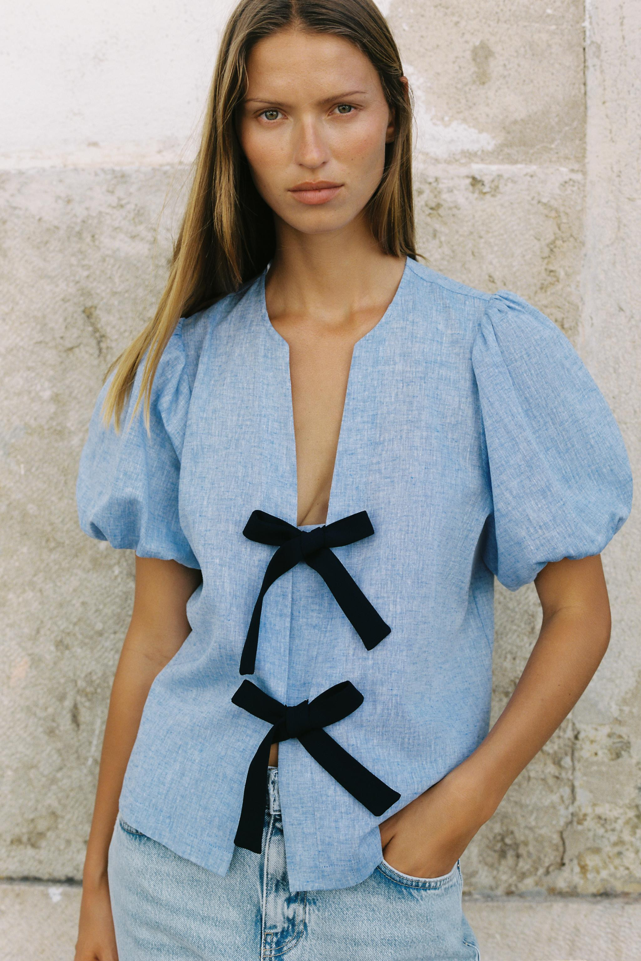 LINEN TIE BLOUSE | Zara US