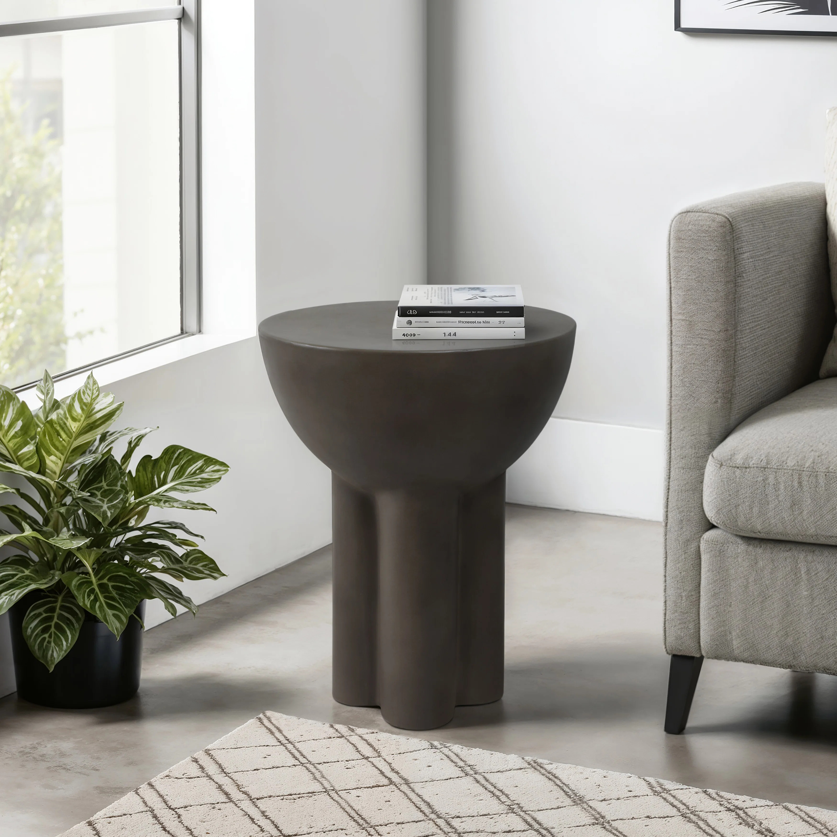 Concrete Side Table - Modern Small End Table for Living Room - Round Accent Table for Indoor Deco... | Wayfair North America