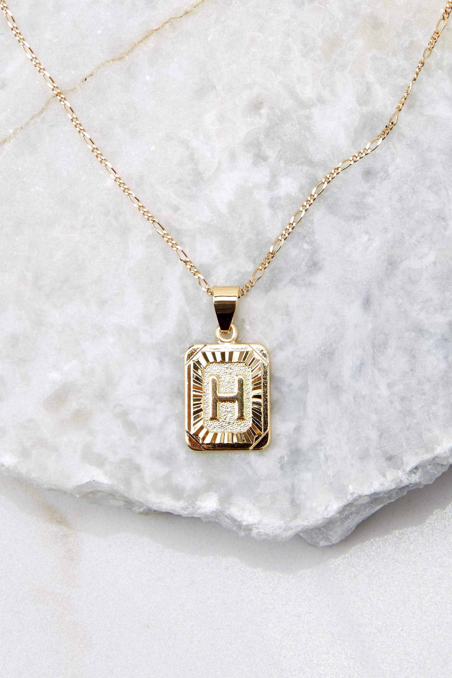 Initial Card H Gold Necklace | Red Dress 
