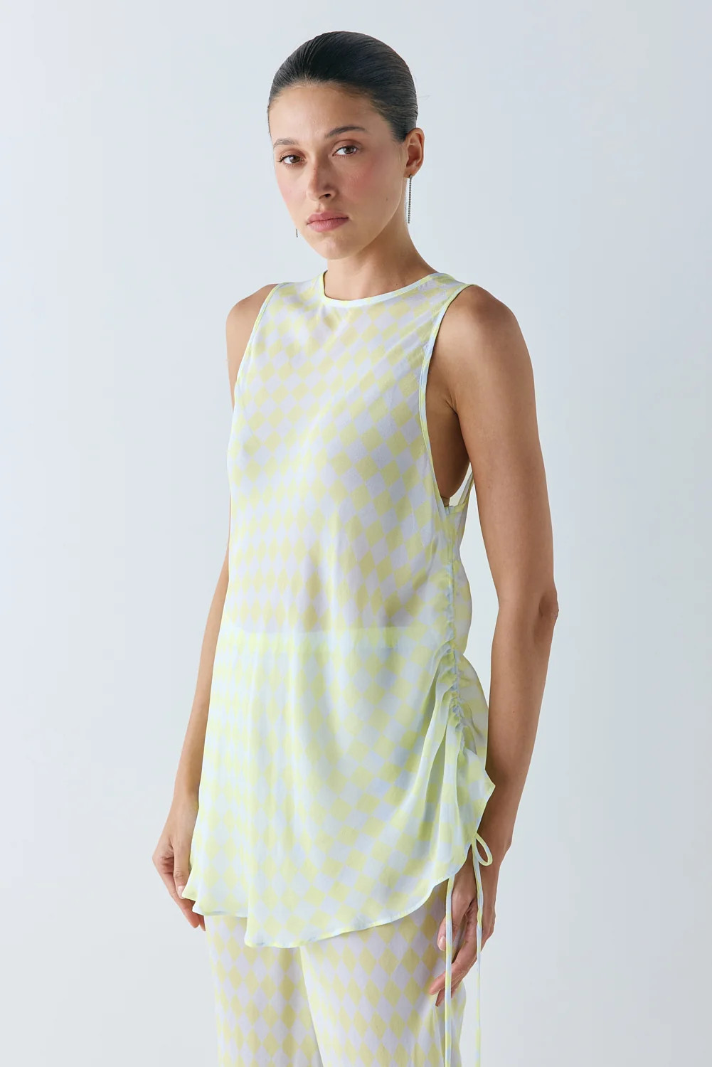 Tali Sheer Top Lime Check | VRG Grl