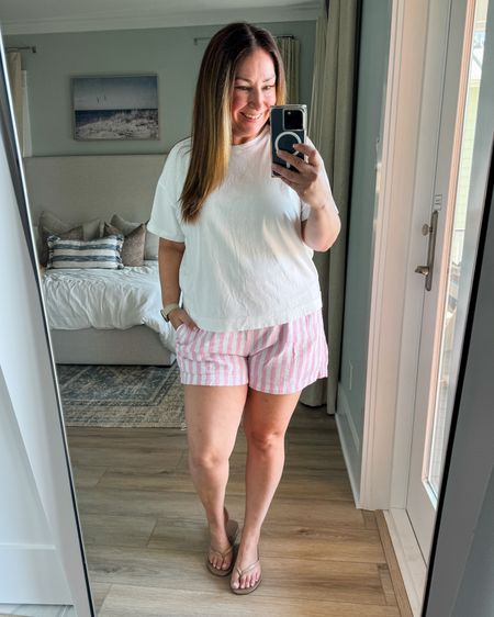 Casual coastal outfit 

Fit tips: top tts, L // shorts

Summer  summer outfit  summer fashion  midsize style  midsize fashion  white tee shirt  striped linen shorts  sandals  therecruitermom  

#LTKMidsize #LTKSeasonal #LTKStyleTip