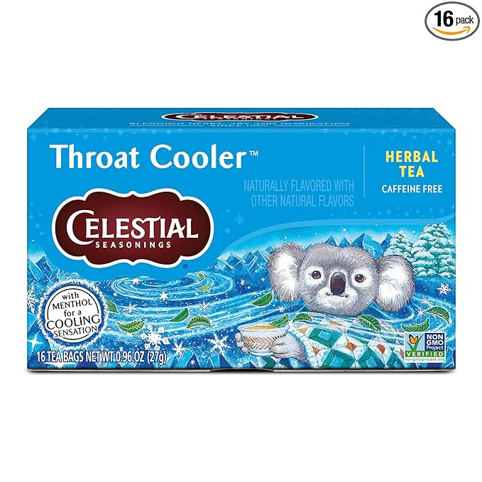 Celestial Seasonings Throat Cooler Herbal Tea, Caffeine Free, 16 Tea Bags Box | Amazon (US)