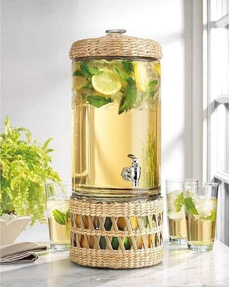 Modern Wicker Basket Ice Cold Clear Glass Beverage Drink Dispenser 2 Gallon With Spigot With Ratt... | Amazon (US)