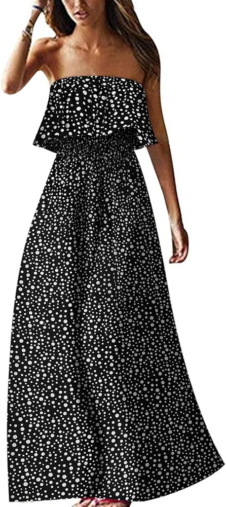 Yidarton Women Summer Blue and White Porcelain Strapless Boho Maxi Long Dress | Amazon (US)