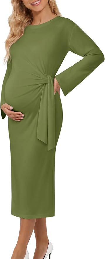 Yousify Women's Casual Maternity Dresses Tie Waist Pregnancy Clothes | Amazon (US)