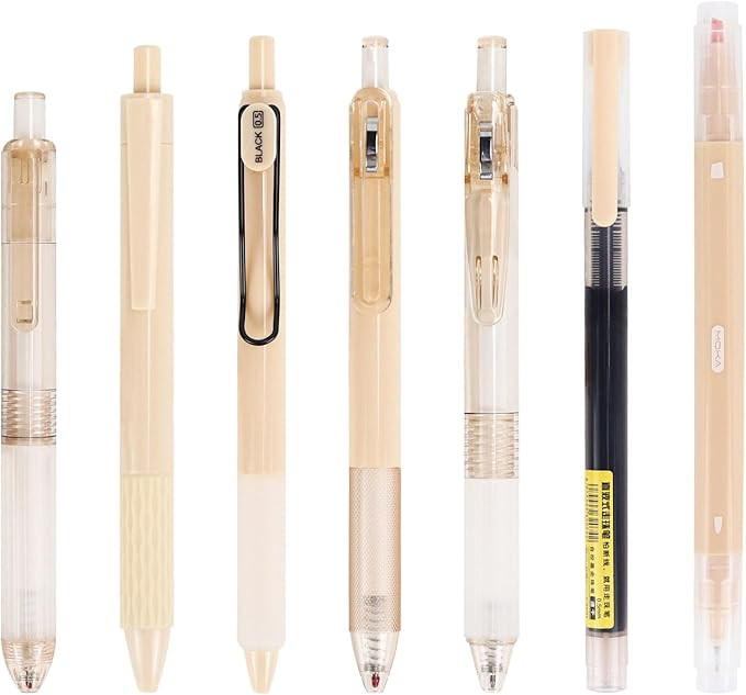 Buqoo Gel Pen, 7Pcs Café Latte Retractable Gel Pens Quick Dry Ink Pens 0.5mm Black Ink Pen with ... | Amazon (US)