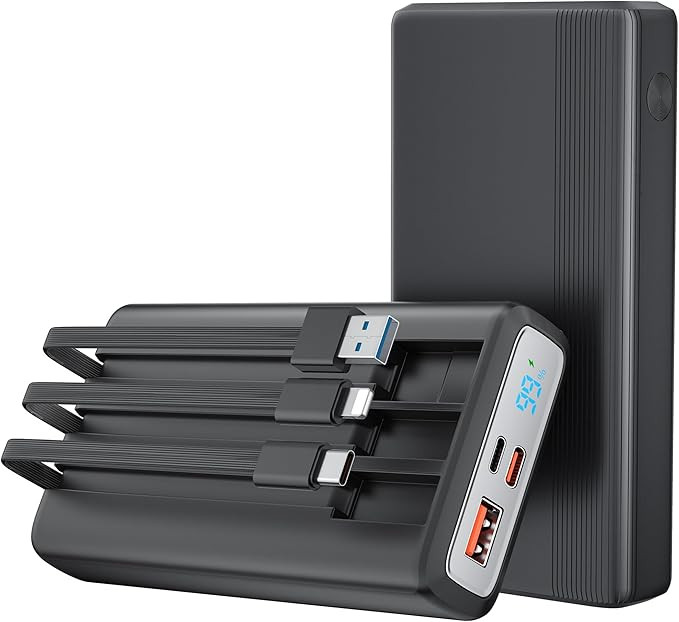 Portable Phone Charger 20000mAh, Full Fast Charging Power Bank with 3 Built-in Cables, 3 Outputs ... | Amazon (US)