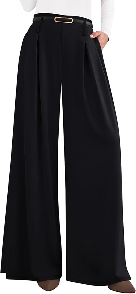 PRETTYGARDEN Womens Fall Wide Leg Trousers 2025 High Elastic Waist Loose Pleated Long Flowy Palaz... | Amazon (US)