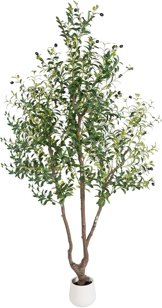 Olive Tree 7FT Fake Tree Large Artificial Tree Indoor Faux Plants with Pot, Nearly Natural Olive ...