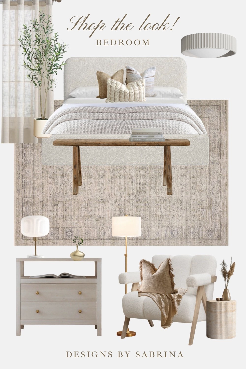 A soft, modern-classic bedroom with a calm, timeless feel. Neutral tones, tailored upholstery, and warm accents come together to create a space that feels polished yet inviting—never trendy, never cold.

The upholstered bed anchors the room, layered with textured bedding and subtle pattern for depth. Warm brass lighting, classic silhouettes, and cozy seating add a refined touch while keeping the overall look relaxed and livable.

This is a bedroom designed to feel serene, elevated, and effortlessly put together. Shop the full look below to recreate this timeless, neutral space.

#LTKhome