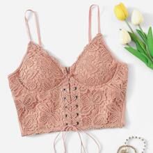 Floral Crochet Lace-Up Bustier Cami Top | SHEIN