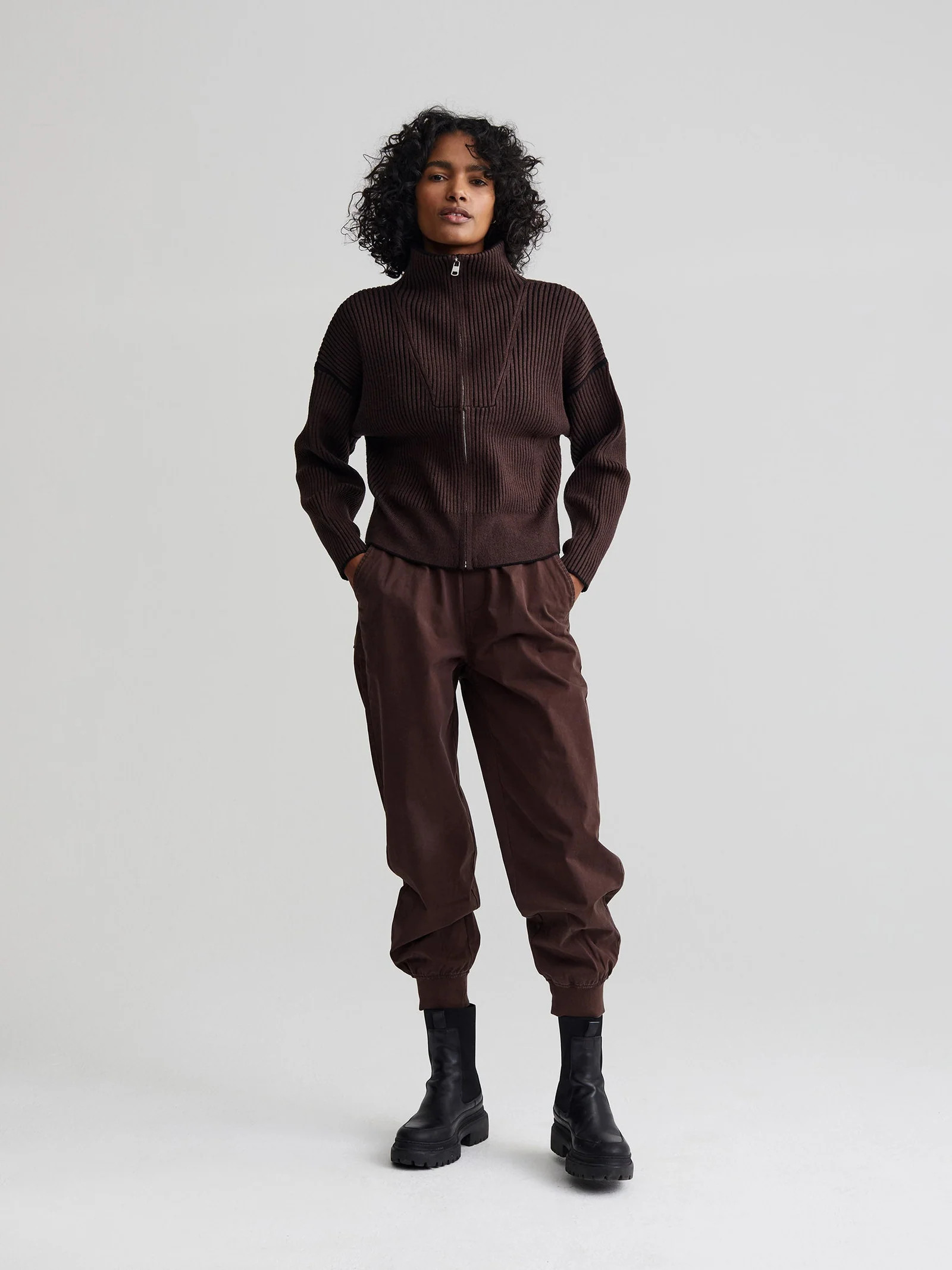 Carmen Zip-Through Rib Knit Sweater | Varley UK | Varley UK