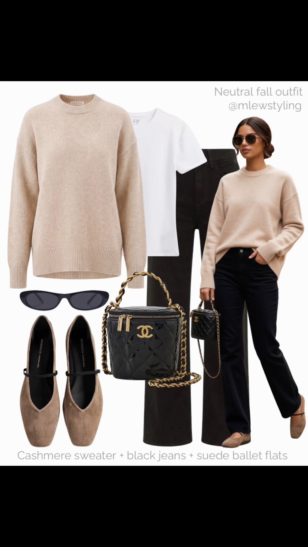 Cashmere sweater + black jeans + suede ballet flats 〰️

Tags: neutral fall outfit, reformation sweater, white tee, Margaux flats, black sunglasses, Chanel bag, capsule wardrobe, autumn outfit formulas

#LTKfall #LTKjeans #LTKshoes