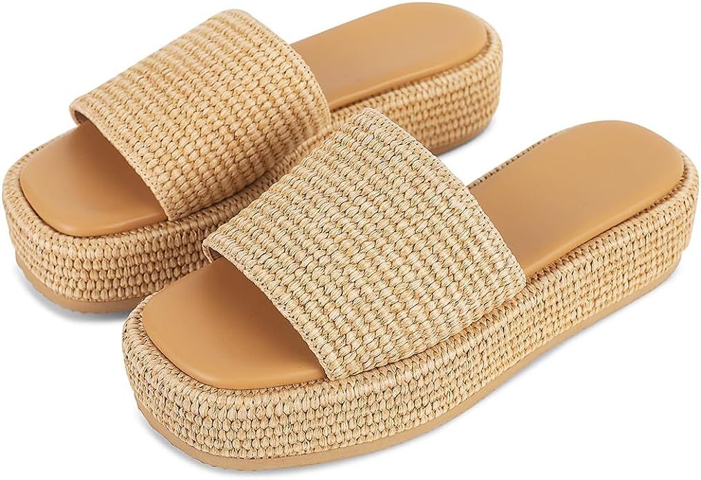 Platform Sandals for Women Espadrille Sandals Wedge Sandals for Women Cute Beach Straw Raffia San... | Amazon (US)