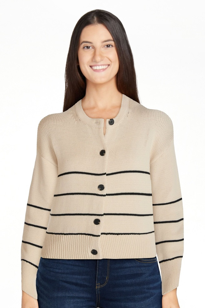 Time and Tru Women's Striped Cardigan Sweater with Long Sleeves, Sizes XS-XXXL | Walmart (US)