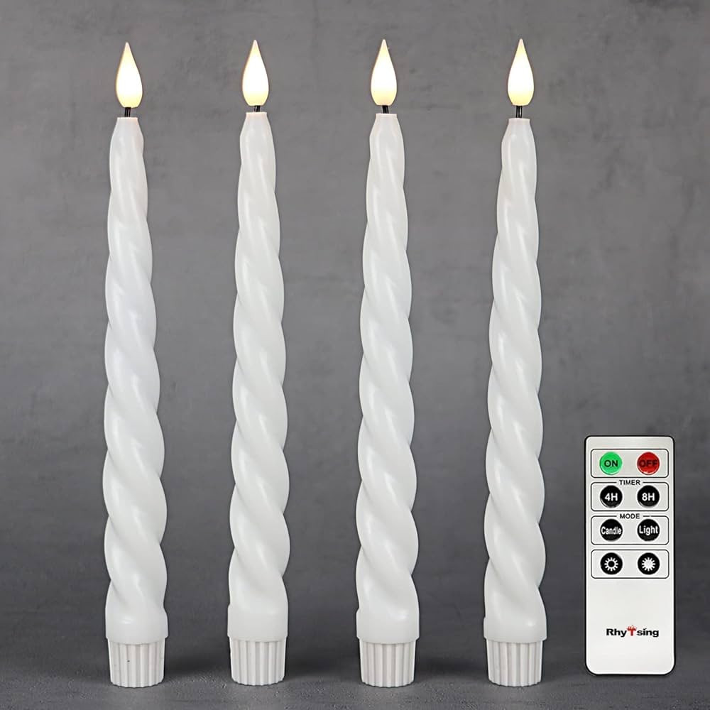 Rhytsing 9.6" White Flameless Twisted Taper Candles with Timer, Battery Operated Spiral Candlesti... | Amazon (US)