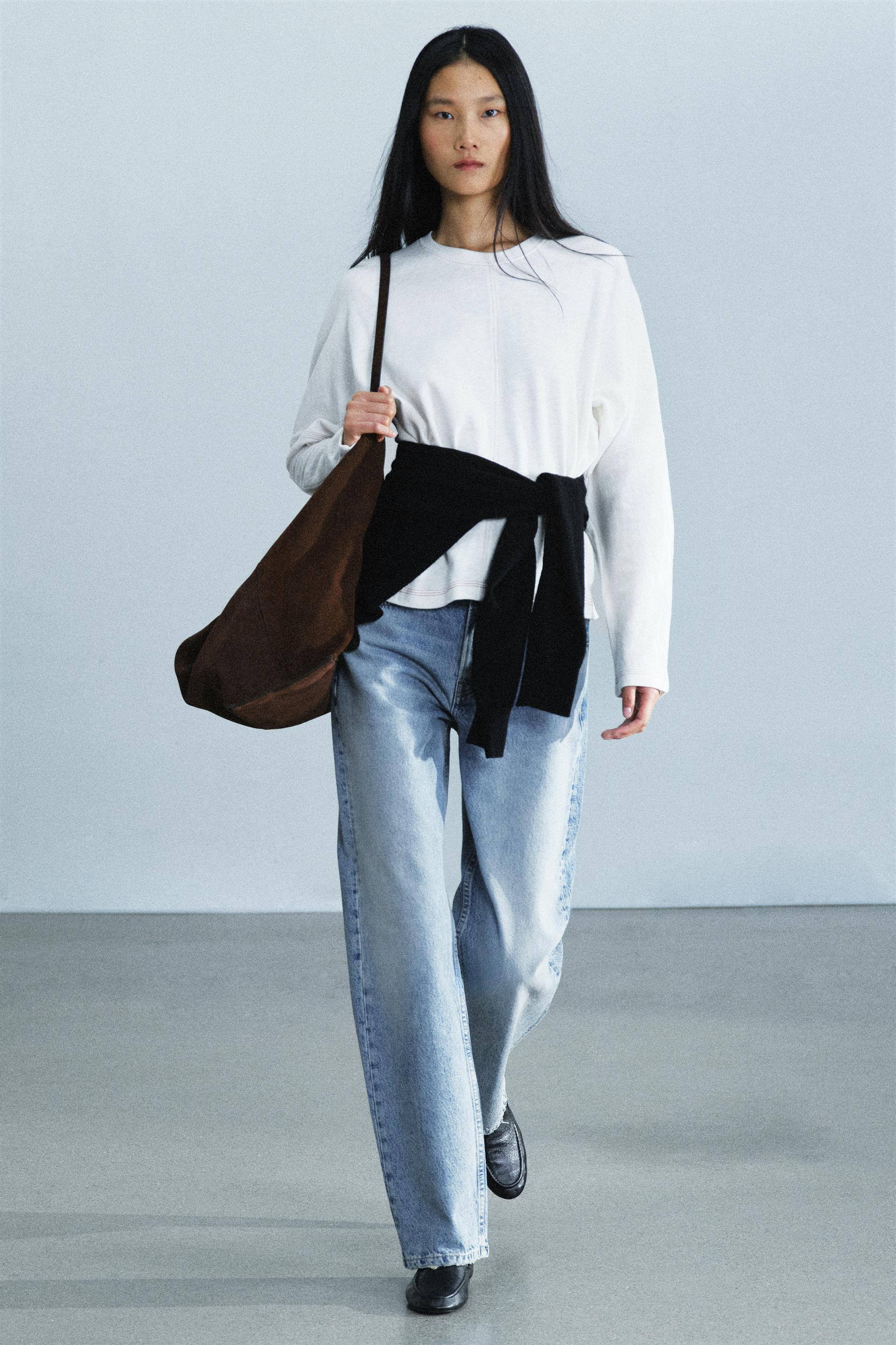 Zara - Contrast-Stitch T-Shirt - Oyster-White - S - Woman | Zara US