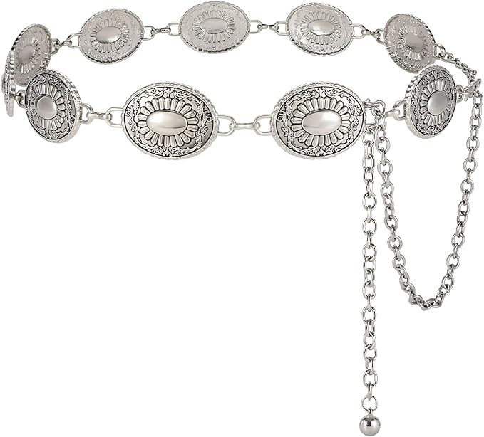 Western Metal Concho Belt for Women Western Cowgirl Chain Belts for Dresses Jeans Country Concert... | Amazon (US)