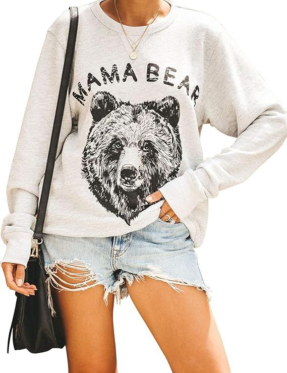 Blooming Jelly Womens Pullover Crewneck Sweatshirt Long Sleeve Graphic Mama Bear Shirts Cute Tops | Amazon (US)