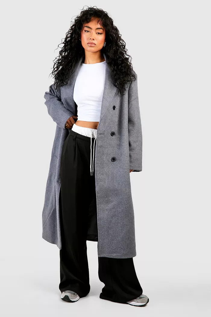 Oversized Shoulder Pad Double Breast Maxi Wool Coat | Boohoo.com (UK & IE)