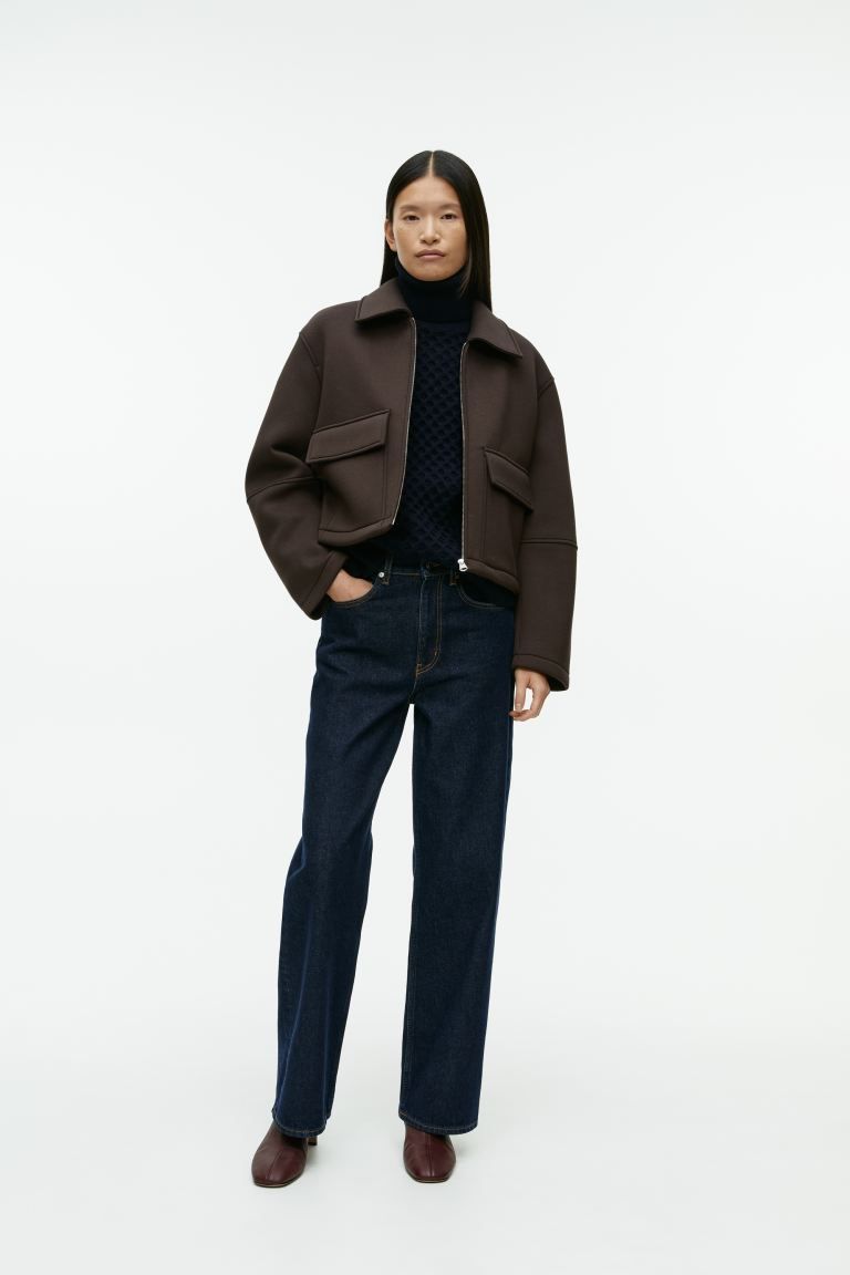 Short Scuba Jacket - Dark Brown - Ladies | H&M GB | H&M (UK, MY, IN, SG, PH, TW, HK)