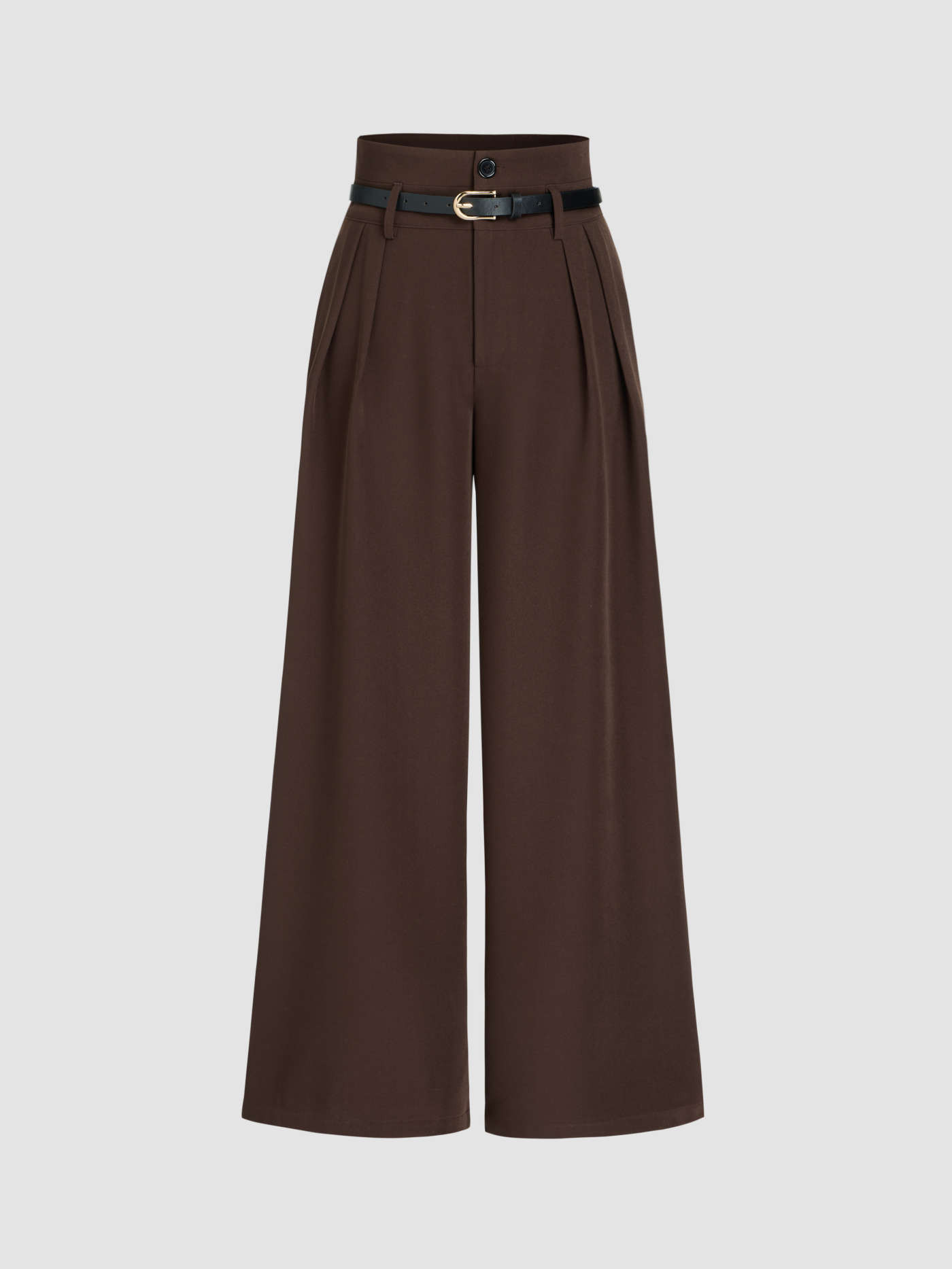 Old Money Style Woven Belted High Waisted Pleated Trousers For Daily Casual Work | Cider